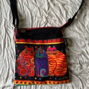 90’s style Laurel Burch Colorful Cat Print Crossbody Bag
